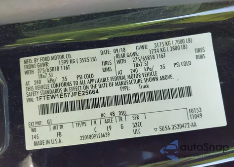 2018 Ford F150 Supercrew из США, поврежденный, VIN 1FTEW1E57JFE25664